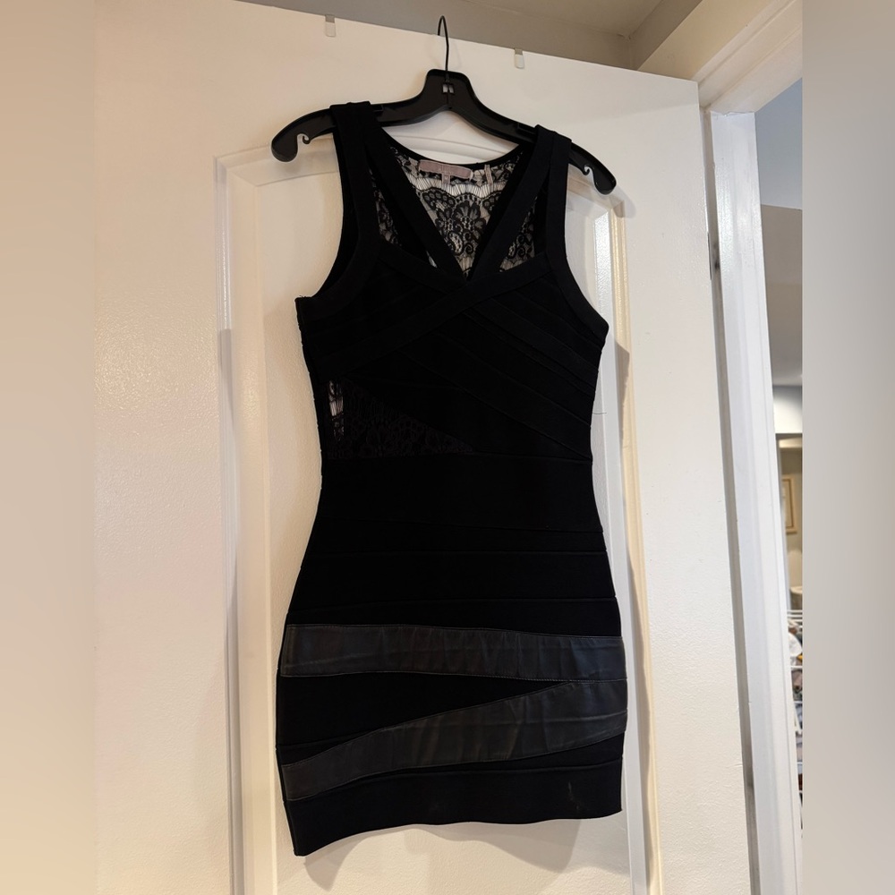 Black Lace Panel Bandage Dress
